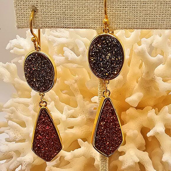 Natural Druzy Gold Filled Drop Earrings **2 Colors Avail.*** - Picture 5 of 9